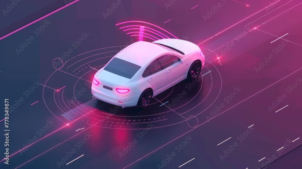 Aufkleber the autonomous smart car goes on the road, observes the distance, and automatically brakes when it d