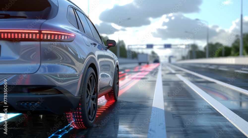 Fototapete An automated navigation sensor and autonomous driving feature on a modern SUV. This is a professional 3D rendering of a model that is not an existing vehicle.