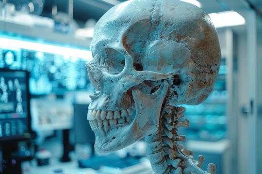 The skeleton in medical office , education exhibit, medical concept