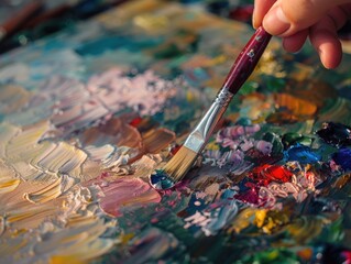 Fototapeta premium A painters brush touching canvas