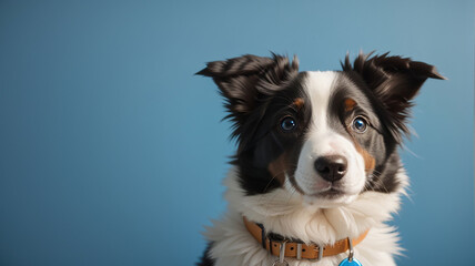border collie sitting on the floor colored background