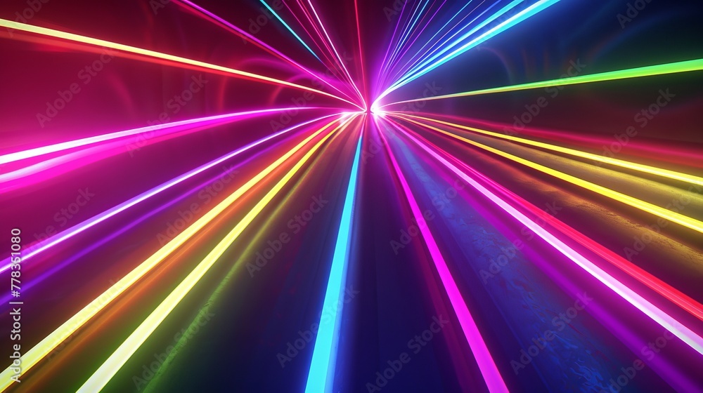 Poster abstract panoramic background with rays of light flashing in different colors. bright neon lines and