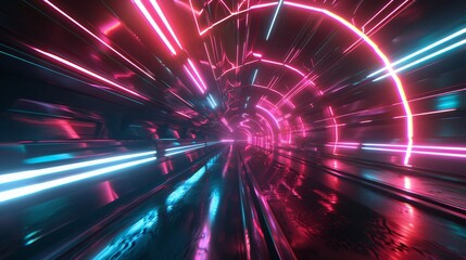 Obraz premium Stunning abstract futuristic background with glowing neon lines, colorful laser rays, and a gravity catch hole in the middle
