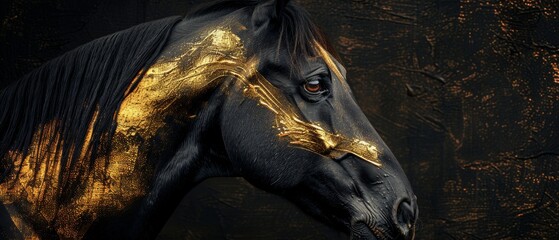Fototapeta premium The image is an abstract painting with metal elements, a texture background, animals, horses, etc..........