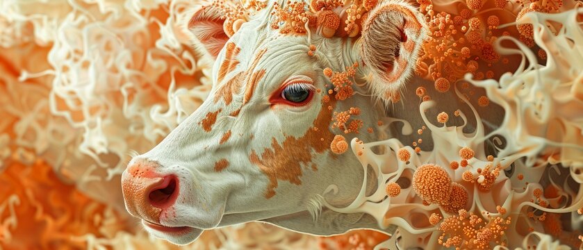 A scientific yet artistic of a cows rumen, detailed with microorganisms and fermentation processes ,close up