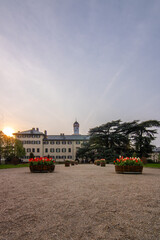 A castle with a park in the sunset. Historical building. Summer residence of the Prussian kings and...