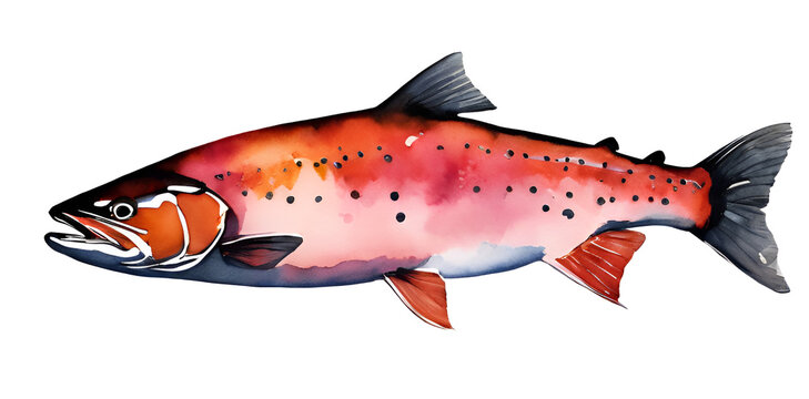 Watercolor and painting salmon fish element. Sea animal Illustration 