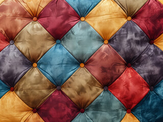 Colorful Patchwork Tufted Fabric with Button Accents
