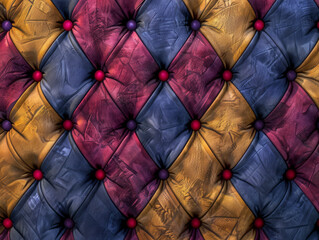 Regal Quilted Leather Texture in a Vibrant Harlequin Pattern
