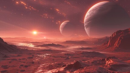 Alien Terrain with Majestic Planets