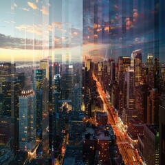 Fototapeta na wymiar A time-lapse image of a bustling cityscape from dawn to dusk showcasing urban growth and development