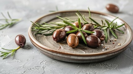 Obraz na płótnie Canvas Gourmet olives on a ceramic plate