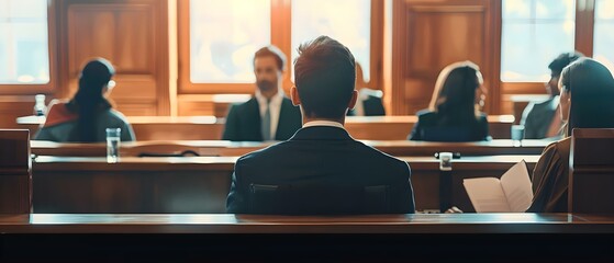 Legal Strategy Session in Courtroom Ambiance. Concept Legal Strategy, Courtroom Ambiance, Law Consultation, Litigation Tactics - obrazy, fototapety, plakaty