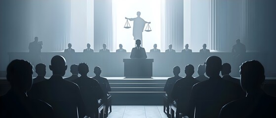 Legal Minds Converge in Court under the Scales of Justice. Concept Law, Legal, Courtroom, Justice, Convergence - obrazy, fototapety, plakaty
