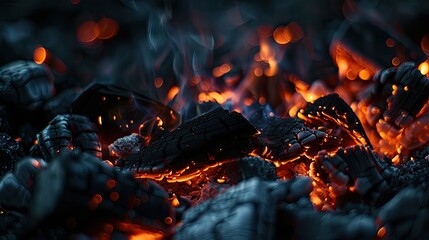 The glowing embers of a dying fire holding the last bits of heat - obrazy, fototapety, plakaty