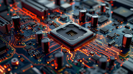 Fototapeta na wymiar Intricate View of Central Processing Unit's (CPU) Motherboard Socket with Electronic Components