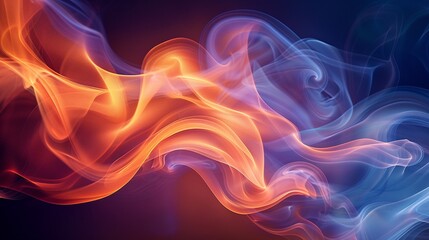 abstract swirling smoke in vibrant orange and deep blue, intermingling elegantly
