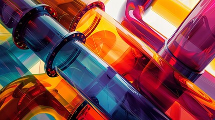 An abstract art piece representing the energy flow through gas pipelines, vibrant colors swirling around pipe forms - obrazy, fototapety, plakaty