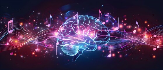 Brainwave Symphony: Neural Stimulation and Intellectual Harmony. Concept Neuroscience, Brain Stimulation, Music Therapy, Cognitive Enhancement, Mindfulness