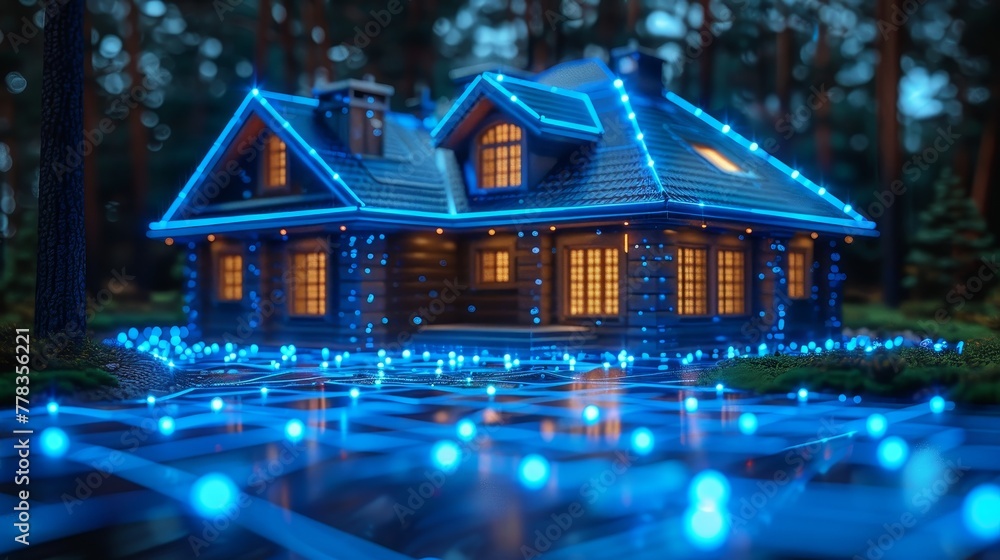 Poster IOT AI. Architectural 3D plans. Software for smart houses and communication. Development of building construction, communication, and electricity. IOT AI. Architectural design software.