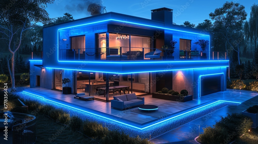Aufkleber Voice controls for Smart Homes. Smartphone connections to IOT intelligent devices in the home and in the car. Voice commands recognized by smart speakers. 5G wireless connections with the Internet of