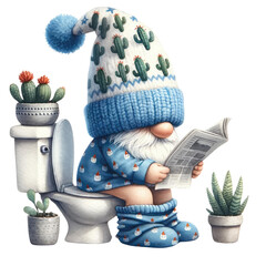 gnome enters the toilet. Funny gnomes about bathrooms transparent background