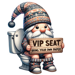 gnome enters the toilet. Funny gnomes about bathrooms transparent background