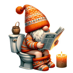 gnome enters the toilet. Funny gnomes about bathrooms transparent background