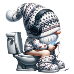 gnome enters the toilet. Funny gnomes about bathrooms transparent background