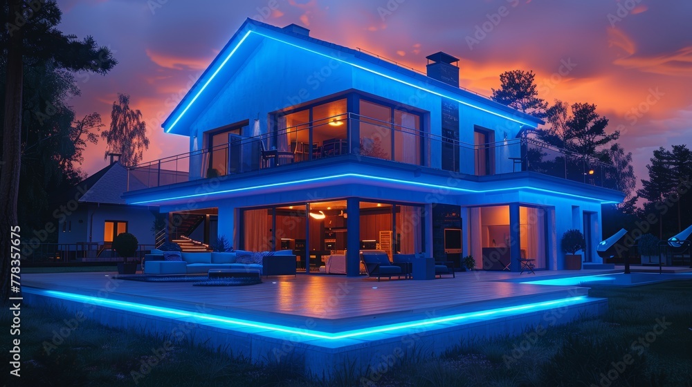 Aufkleber Concept for a smart home system. Phone controls work, security of smart devices. Smartphone monitoring app, setting of instructions for autonomous household appliances. Internet of things.
