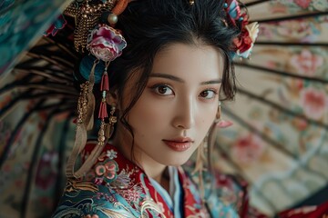 The exquisite traditional attire of the Han Chinese people, highlighted in a rich.