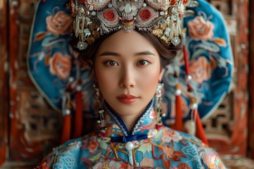 The exquisite traditional attire of the Han Chinese people, highlighted in a rich.