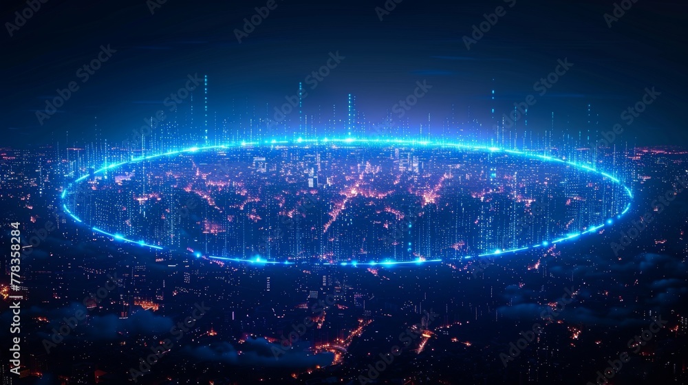 Poster Internet communications concept using 5G technology. Internet of Things technology in smart cities of the future. Global wireless network connection. Telecommunication system in urban infrastructure.