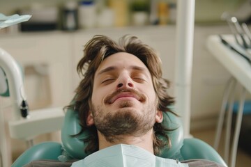 A self-assured man receives relaxing dental care. Generative Ai