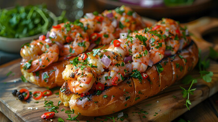 Lobster Roll on Decorated Table for HD Wallpaper with Cinematic Effect