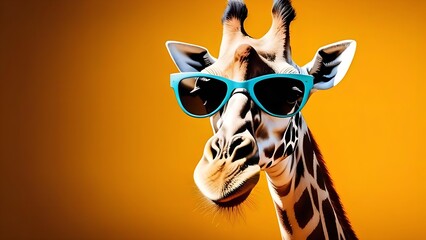 Cool funny giraffe character in sunglasses, wild jungle animal portrait - obrazy, fototapety, plakaty