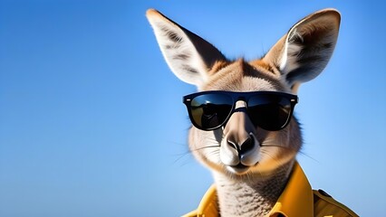 Fototapeta premium Cool kangaroo character in sunglasses, wild tropical exotic animal portrait