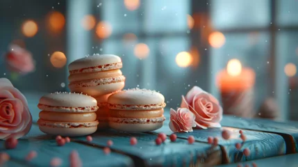 Poster Macarons on Decorated Table for HD Wallpaper with Cinematic Effect © Sthefany