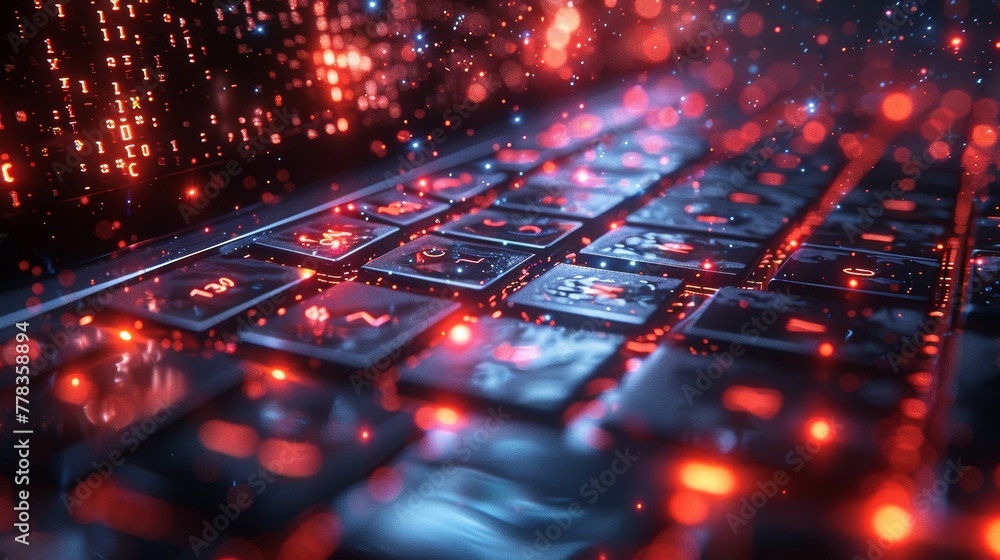 Aufkleber Programming, coding, and software testing on a laptop. Abstract program code on a computer screen. Laptop, icons of computer technology. Digital Computer Technology concept in isometric perspective.