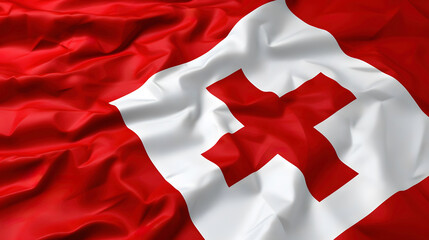 A full frame of the Swiss flag, with the iconic white cross on a red background, waving texture.
