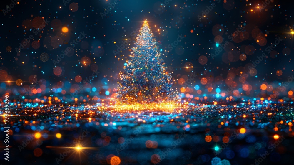 Poster new year, merry christmas congratulations card in cyber computer design. digital banner with the yea