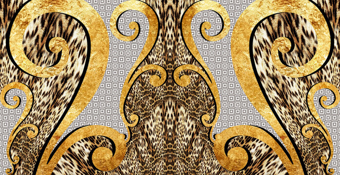 golden baroque and  leopard background