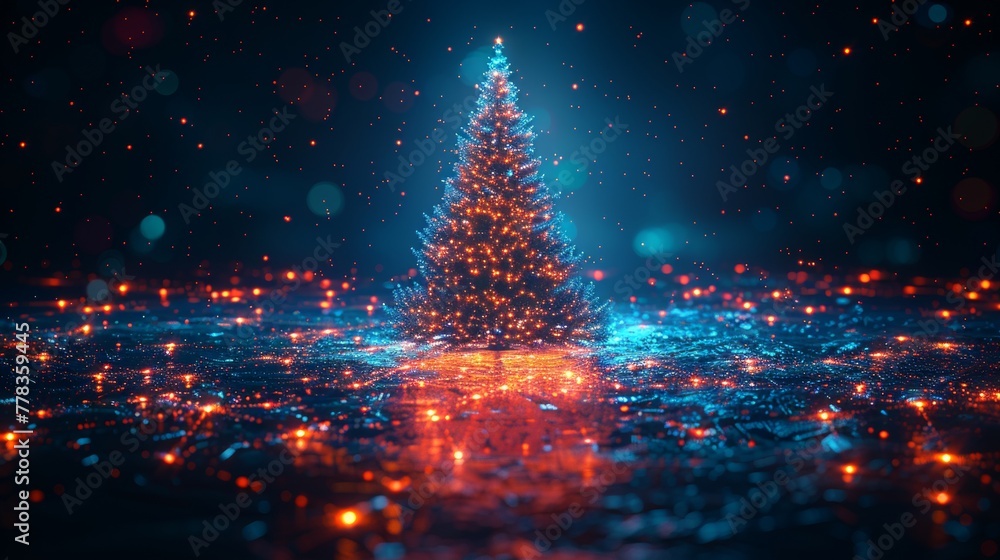 Poster digital technology business congratulations card in christmas and new year style. isometric christma