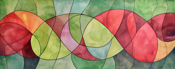 Abstract Watercolor Background with Interwoven Overlapping Curves