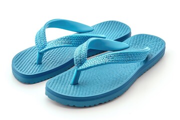Blue flip-flop sandals for summertime, isolated on a white backdrop. Generative Ai