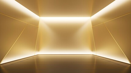 Empty geometrical Wall in gold Colors. Futuristic Background for Product Presentation