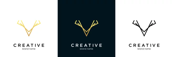 Zelfklevend Fotobehang antler v letter hipster vintage logo vector icon illustration © Creative Logo