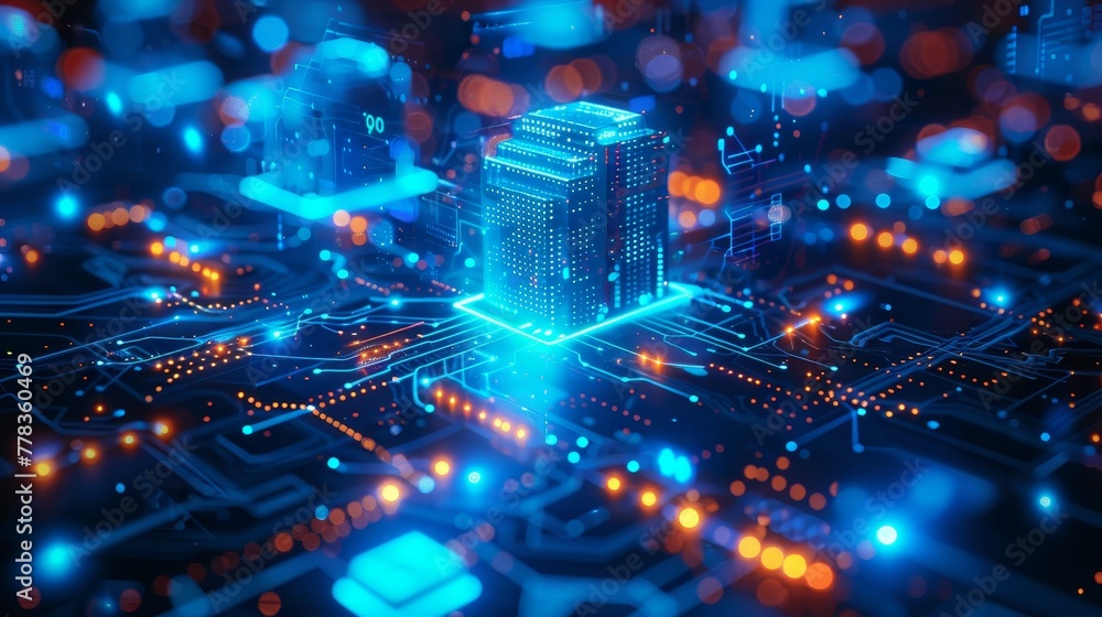 Aufkleber IOT system development within an architectural smart house. 3D architectural drawing for a smart house. Engineering communications for the smart house. IOT system maintenance for the smart house.