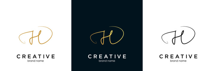 Elegant Letter H Black Signature Logo Design Template