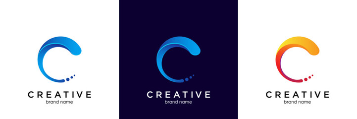 Modern and Minimal layered letter C logo, simple initial C monogram logo vector template